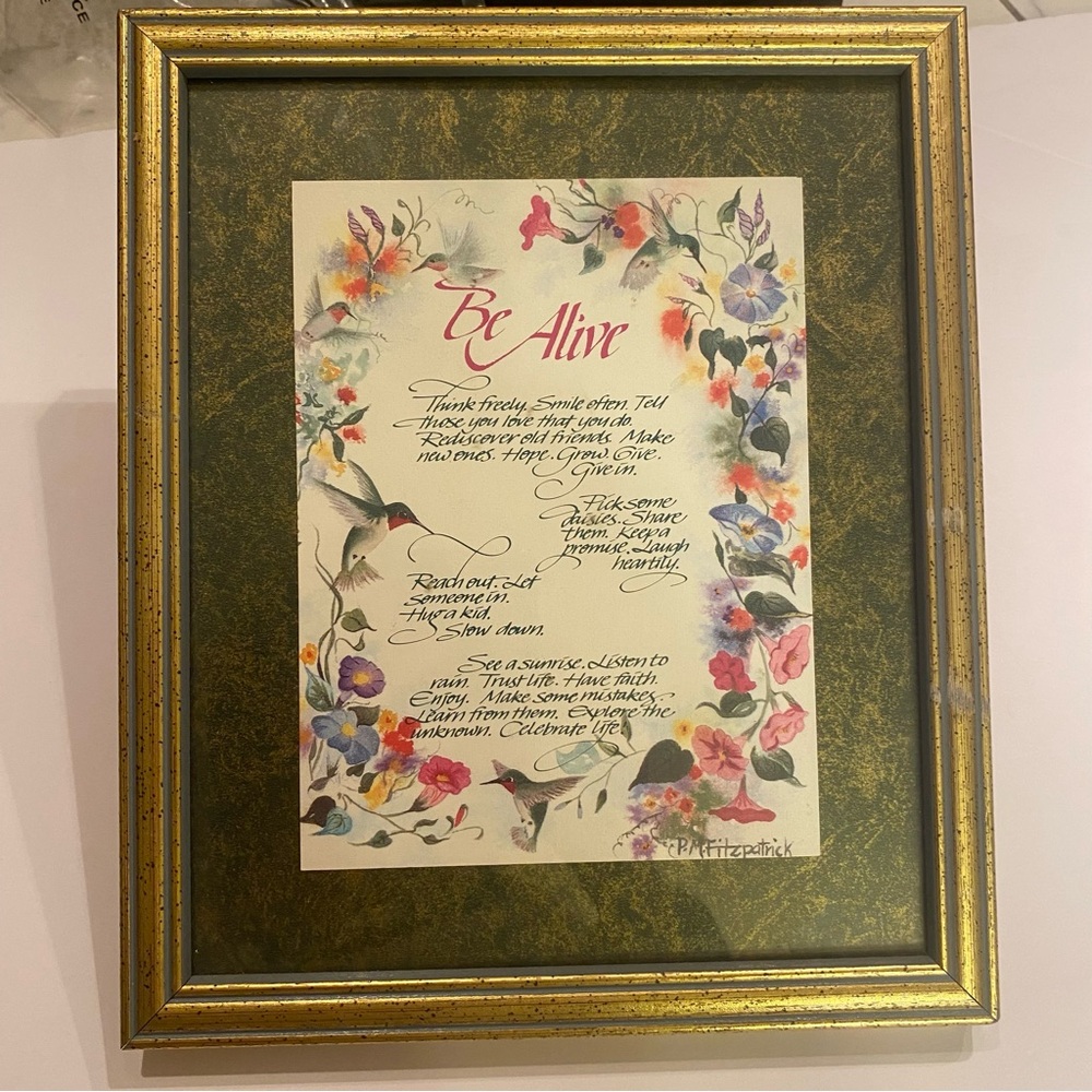 PM Fitzpatrick signed original Flowers and birds with poem